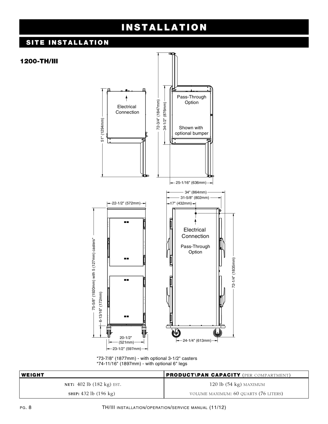 Alto-Shaam 300-TH/III, 1000-TH/III, 500-TH/III, 750-TH/III manual 1200-TH/III, Weight 