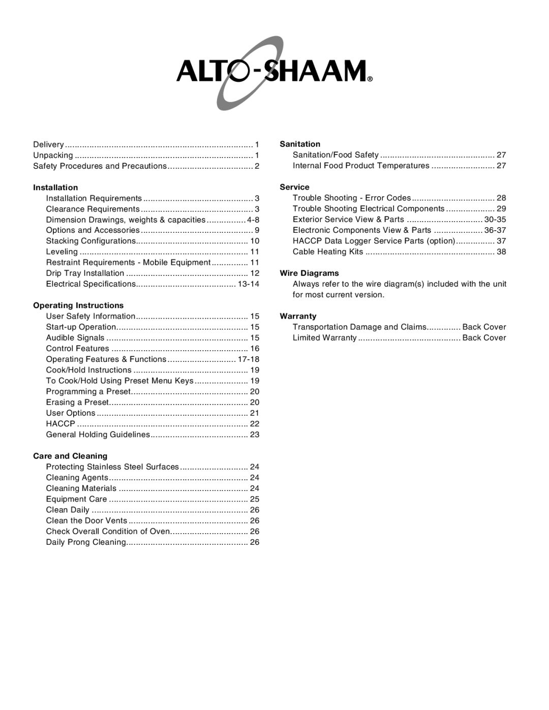 Alto-Shaam 750-TH/III, 1000-TH/III, 500-TH/III, 1200-TH/III, 300-TH/III manual Sanitation 