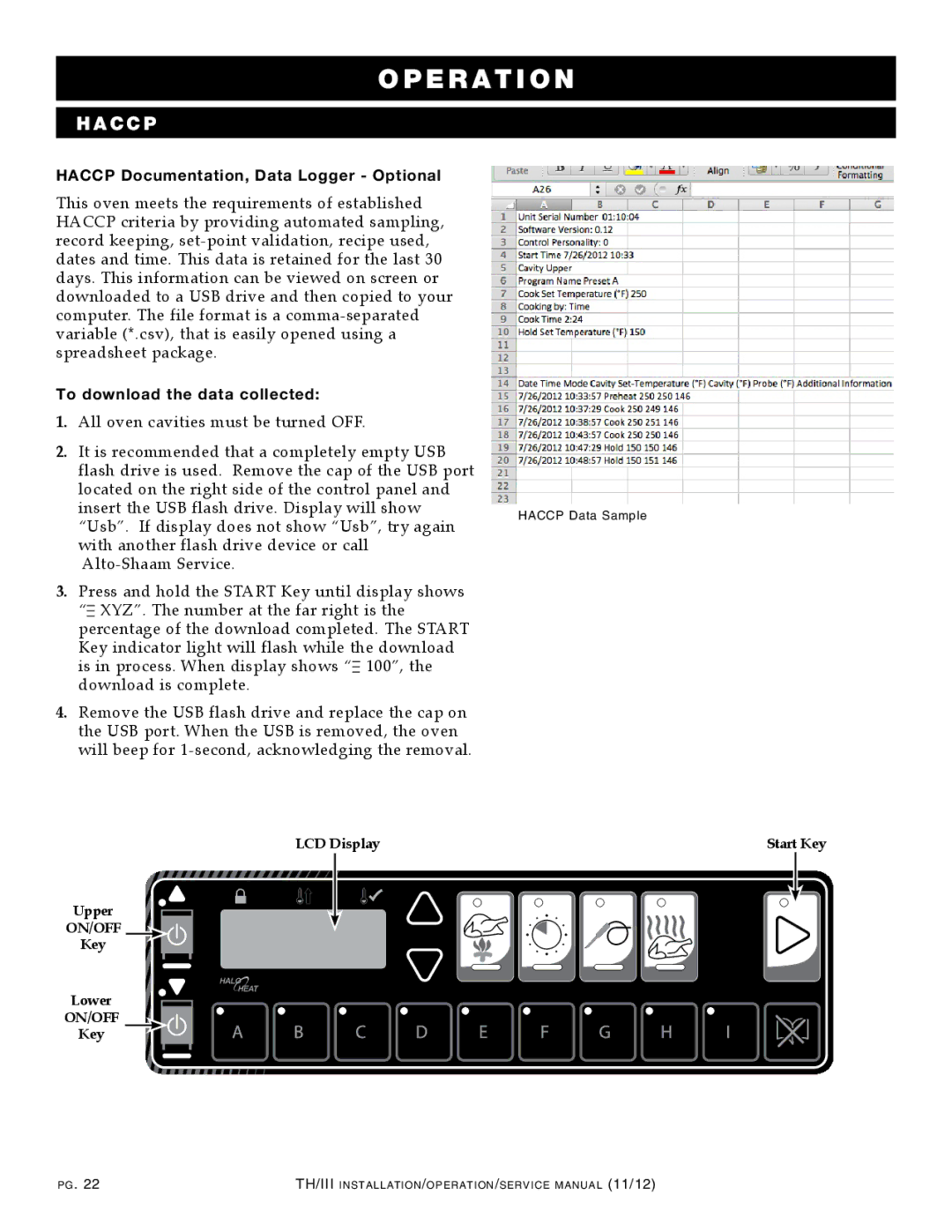 Alto-Shaam 1000-TH/III, 500-TH/III, 750-TH/III Haccp Documentation, Data Logger Optional, To download the data collected 