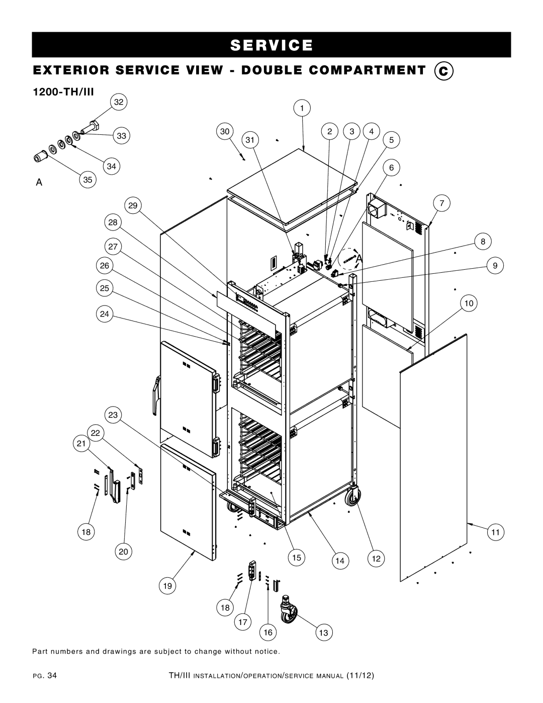 Alto-Shaam 1000-TH/III, 500-TH/III, 750-TH/III, 300-TH/III manual Exterior service view double compartment C, 1200-TH/III 