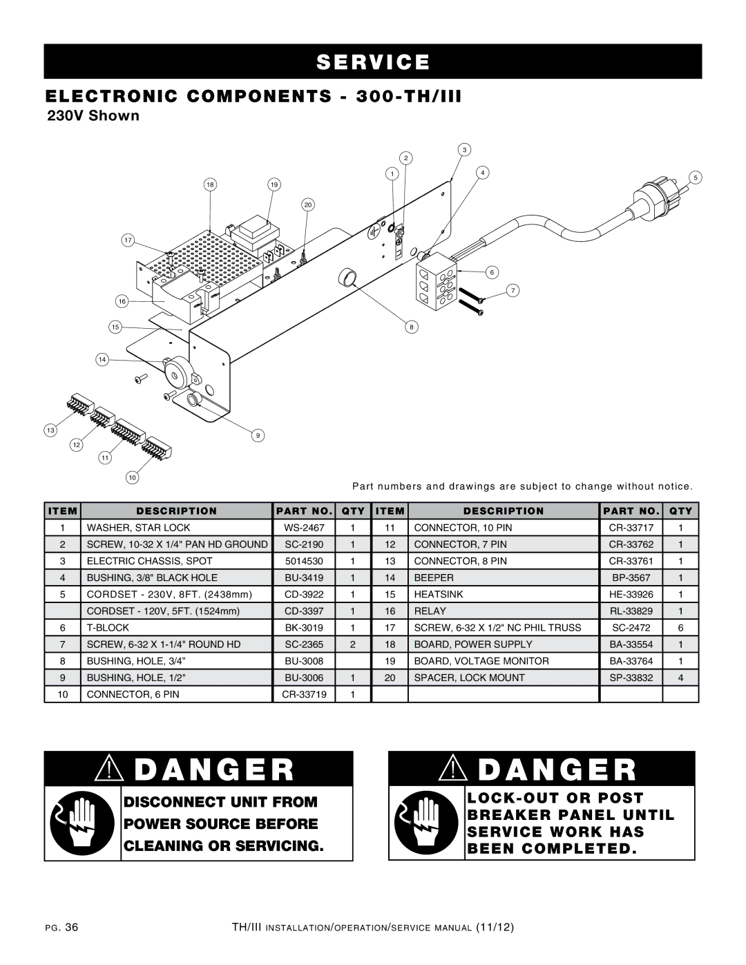 Alto-Shaam 750-TH/III, 1000-TH/III, 500-TH/III, 1200-TH/III manual Electronic Components 300-TH/III, 230V Shown 