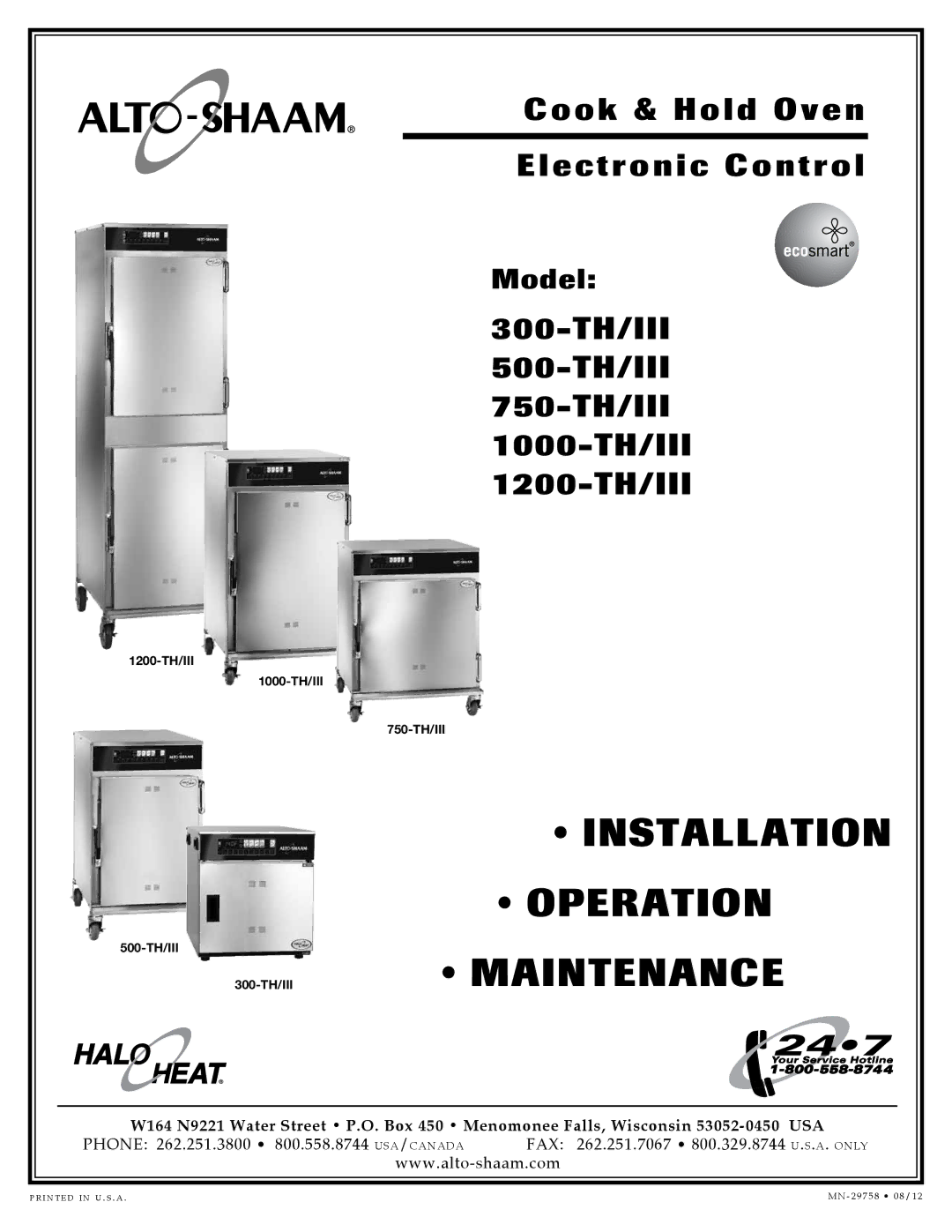 Alto-Shaam 500-TH/III, 1000-TH/III, 750-TH/III, 1200-TH/III, 300-TH/III manual Installation 