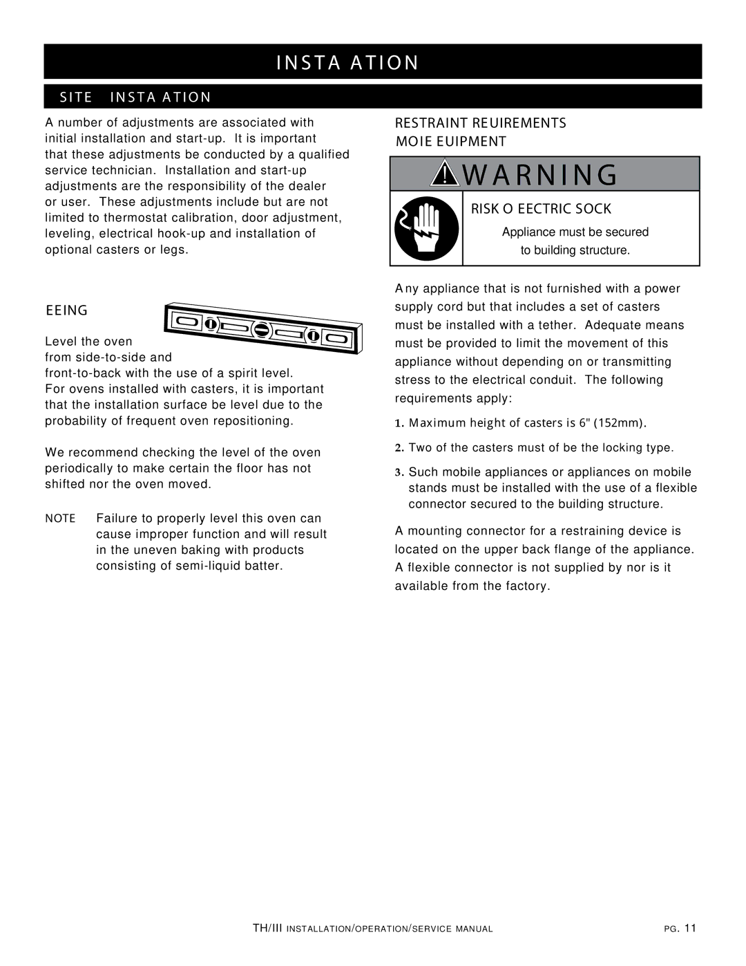 Alto-Shaam 1200-TH/III, 1000-TH/III, 500-TH/III Risk of ELEcTRIc ShOcK, Appliance must be secured To building structure 