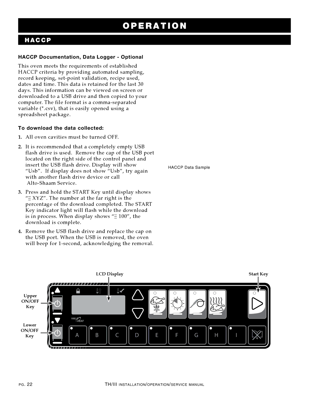 Alto-Shaam 300-TH/III, 1000-TH/III, 500-TH/III Haccp Documentation, Data Logger Optional, To download the data collected 