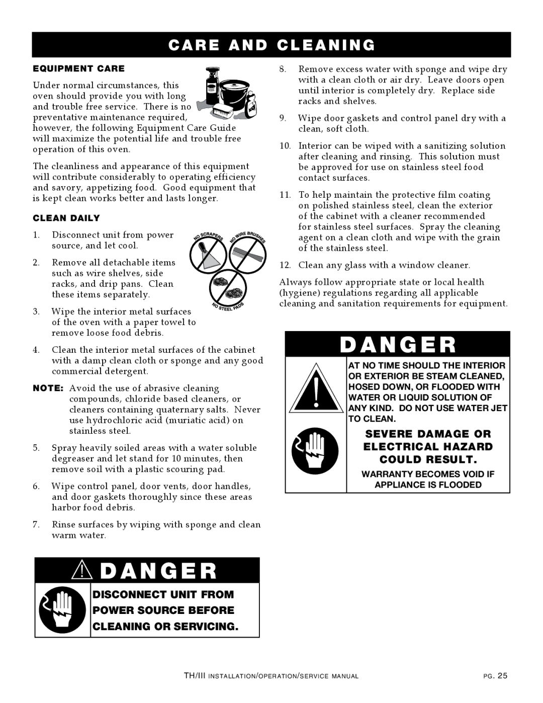 Alto-Shaam 750-TH/III, 1000-TH/III, 500-TH/III, 1200-TH/III, 300-TH/III manual Equipment Care, Clean Daily 