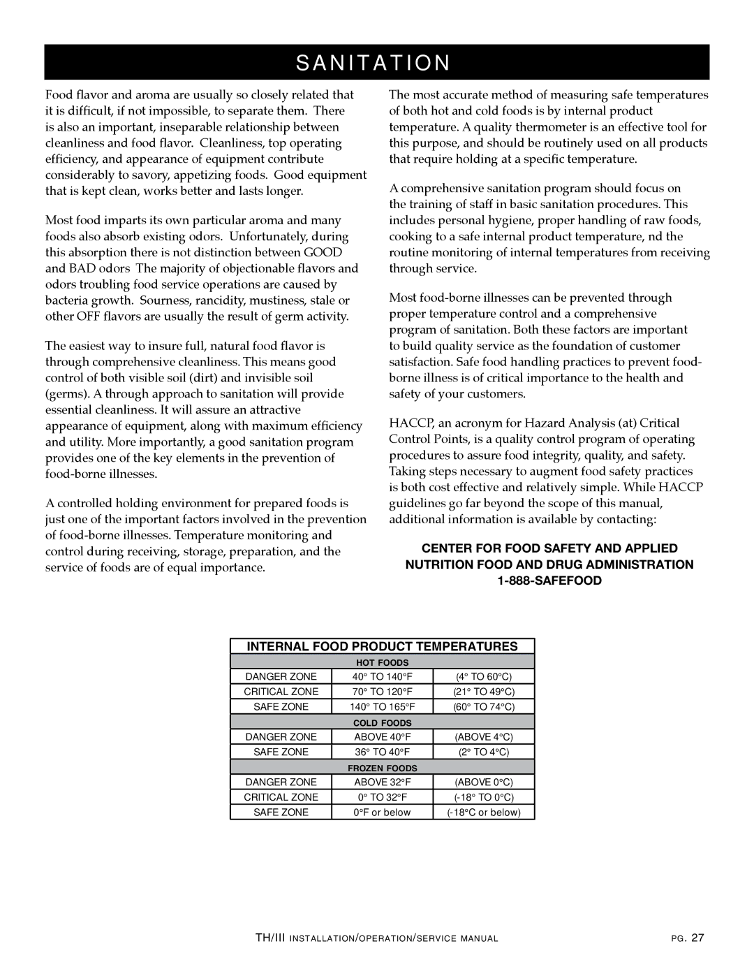 Alto-Shaam 300-TH/III, 1000-TH/III, 500-TH/III, 750-TH/III manual N i t a t i o n, Safefood Internal Food Product Temperatures 