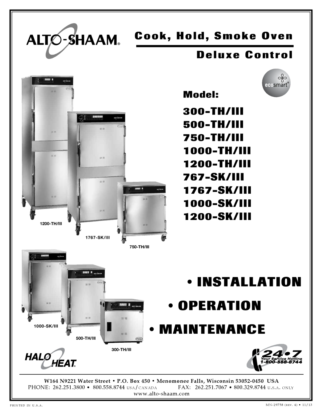 Alto-Shaam 500-TH/III, 1000-TH/III, 750-TH/III, 1200-TH/III, 767-SK/III, 1200-SK/III, 300-TH/III manual Installation 