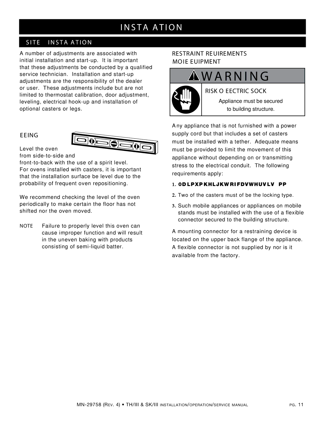 Alto-Shaam 1200-TH/III, 1000-TH/III, 500-TH/III Risk of ELEcTRIc SHOcK, Appliance must be secured To building structure 