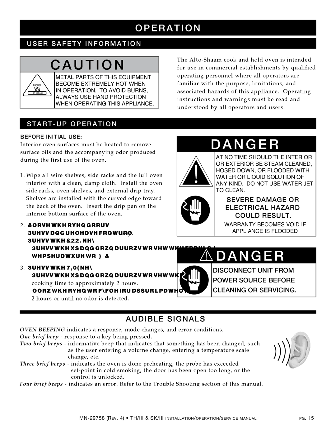 Alto-Shaam 1000-SK/III, 1000-TH/III, 500-TH/III, 750-TH/III Audible signals, Severe dAMAgE or ELEcTRIcAL HAZARd COULd Result 