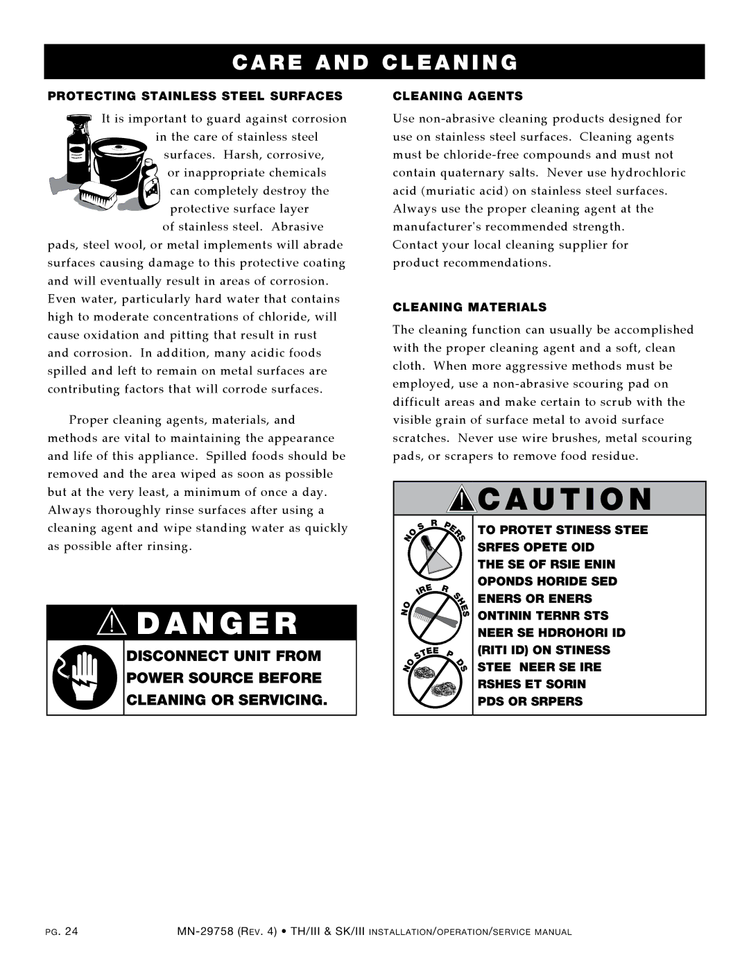 Alto-Shaam 300-TH/III, 1000-TH/III, 500-TH/III PROTEcTINg Stainless Steel SURFAcES, CLEANINg AgENTS, CLEANINg Materials 