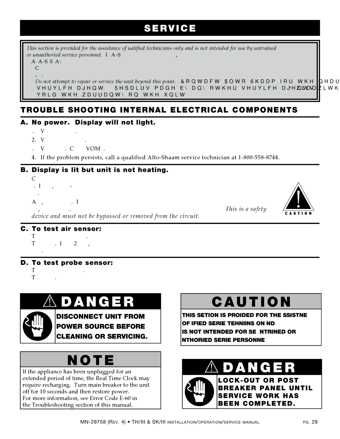 Alto-Shaam 500-TH/III, 1000-TH/III manual Trouble shooting Internal Electrical Components, No power. Display will not light 