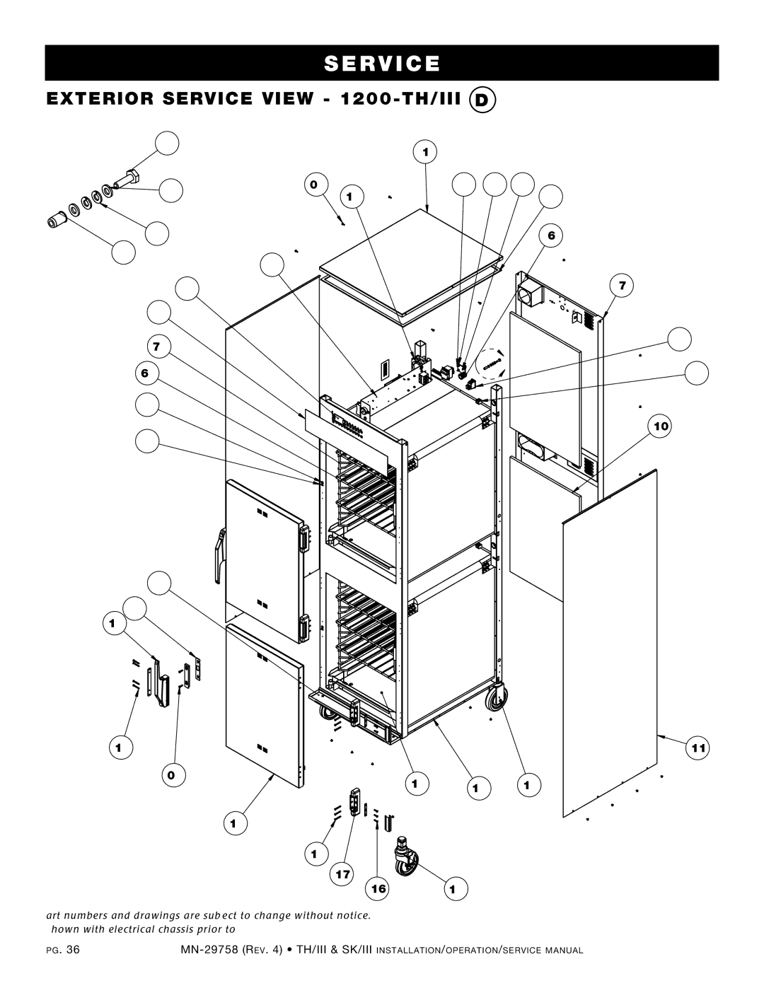 Alto-Shaam 1767-SK/III, 1000-TH/III, 500-TH/III, 750-TH/III, 1200-SK/III manual Exterior service view 1200-TH/III D, 15 14 1613 