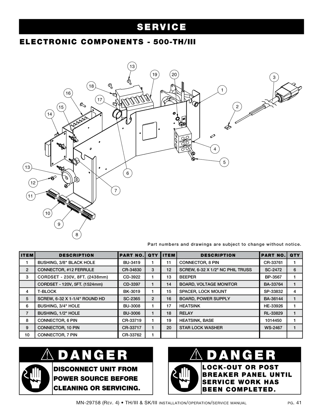 Alto-Shaam 1200-TH/III, 1000-TH/III, 750-TH/III, 767-SK/III, 1200-SK/III, 300-TH/III manual Electronic Components 500-TH/III 