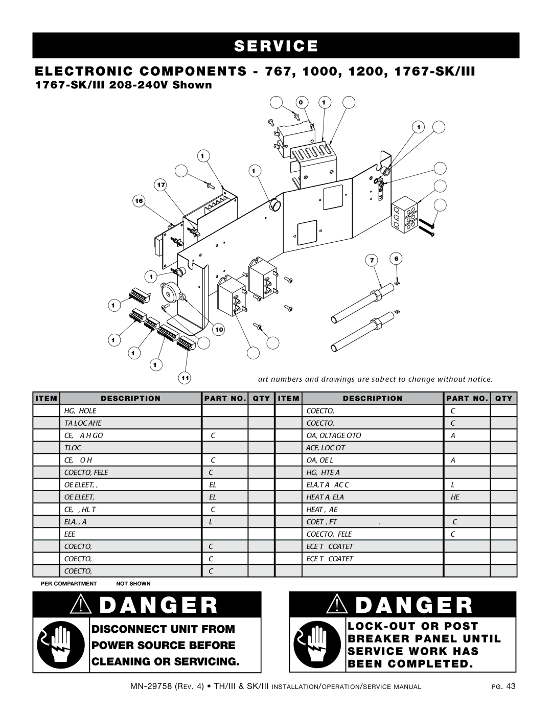 Alto-Shaam 1200-SK/III, 1000-TH/III manual Electronic Components 767, 1000, 1200, 1767-SK/III, 1767-SK/III 208-240V Shown 