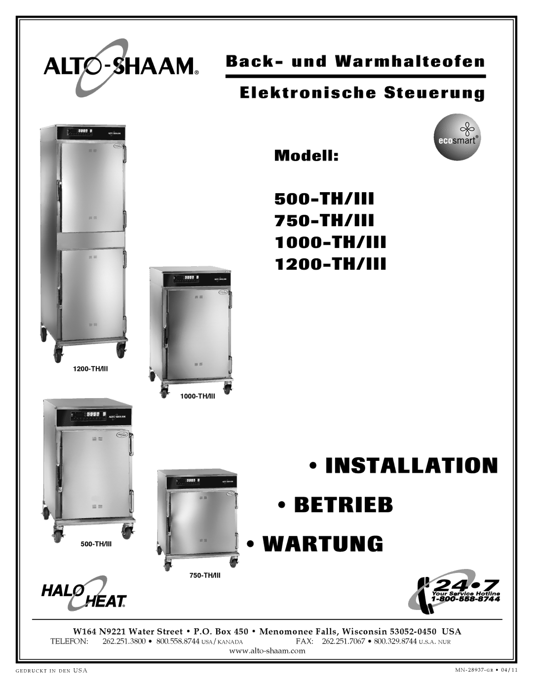 Alto-Shaam 500-TH/III, 1000-TH/III, 750-TH/III, 1200-TH/III manual Installation 