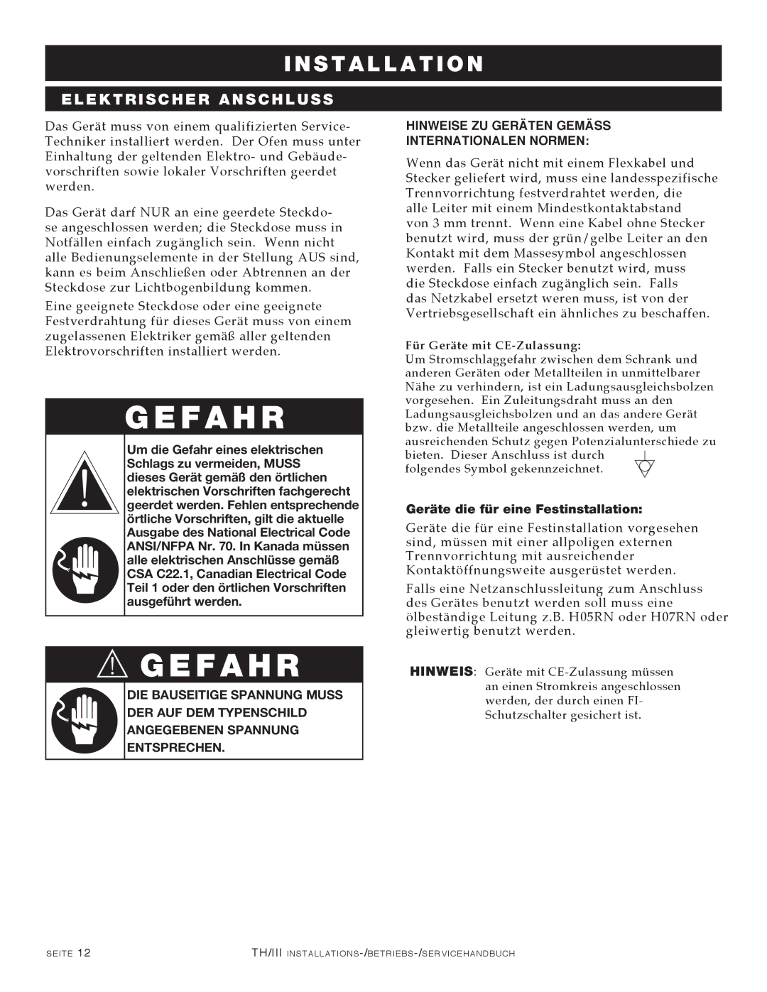 Alto-Shaam 750-TH/III, 1000-TH/III, 500-TH/III, 1200-TH/III manual Elektrischer Anschluss 