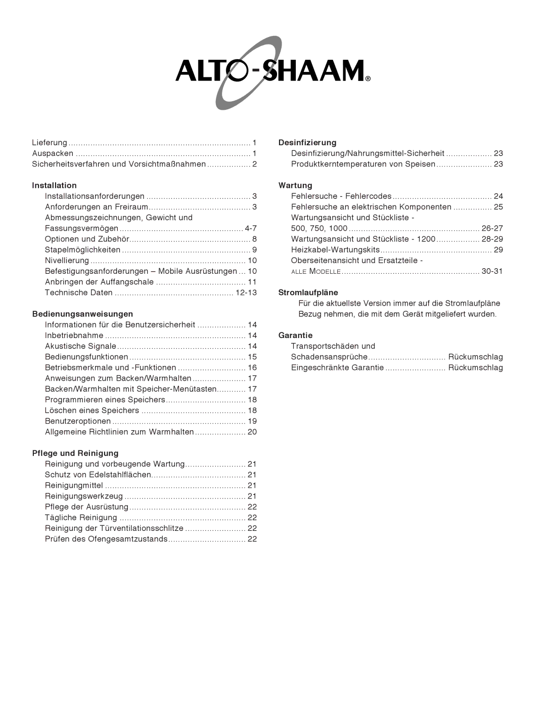 Alto-Shaam 750-TH/III, 1000-TH/III, 500-TH/III, 1200-TH/III manual Desinfizierung 