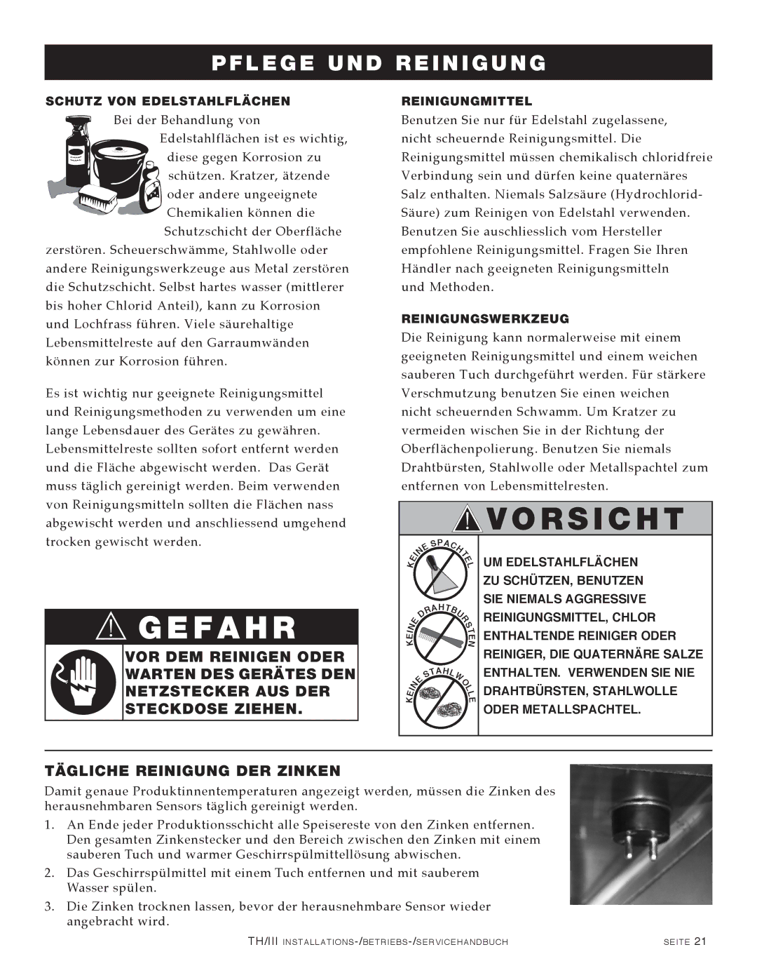 Alto-Shaam 1200-TH/III, 1000-TH/III, 500-TH/III, 750-TH/III manual Pflege UND Reinigung, Tägliche Reinigung DER Zinken 