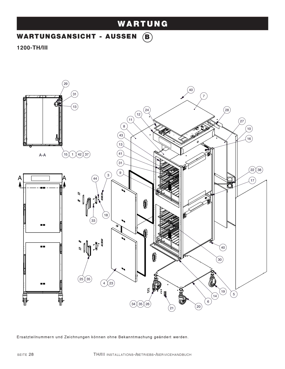 Alto-Shaam 750-TH/III, 1000-TH/III, 500-TH/III manual Wartungsansicht Aussen B, 1200-TH/III 