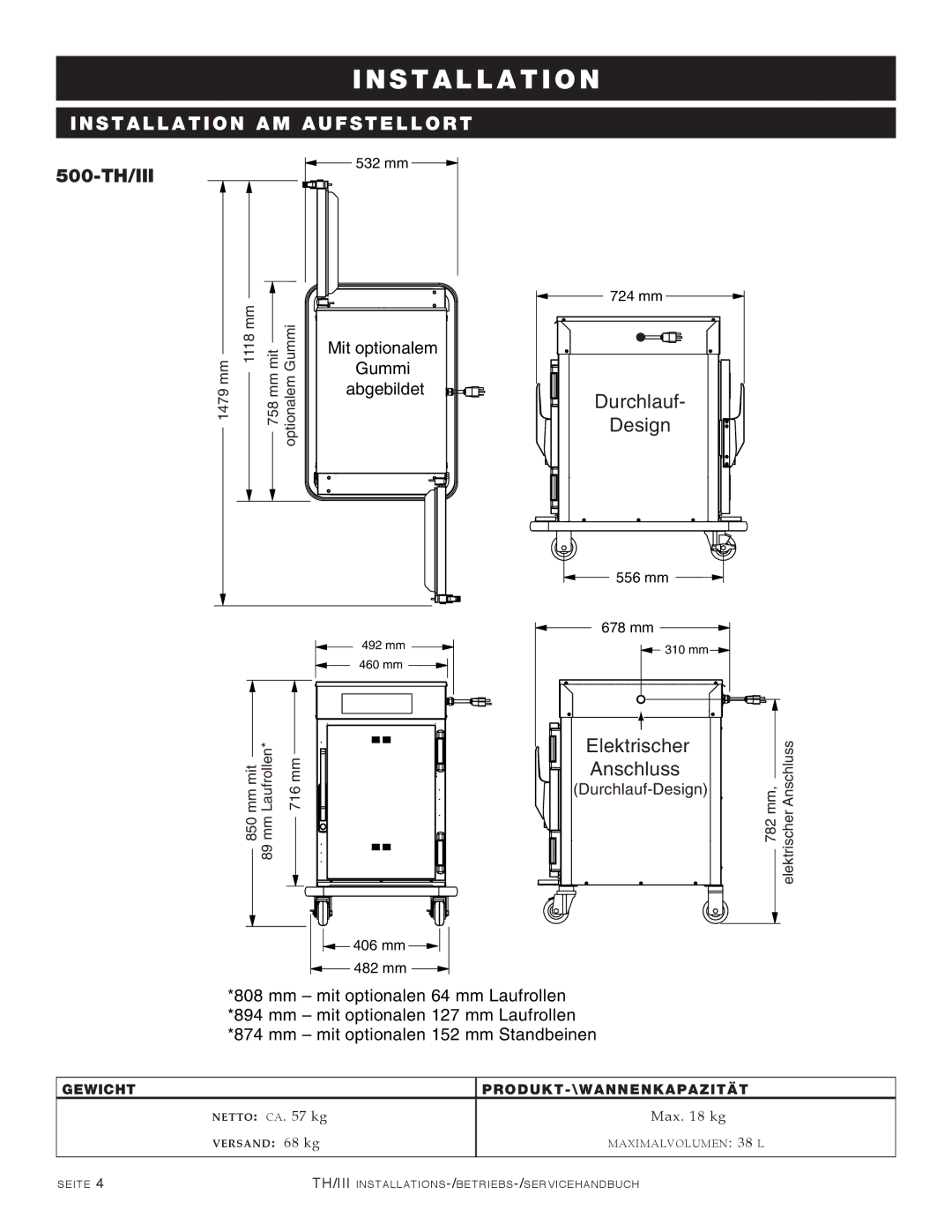 Alto-Shaam 750-TH/III, 1000-TH/III, 1200-TH/III manual Elektrischer Anschluss, 500-TH/III 