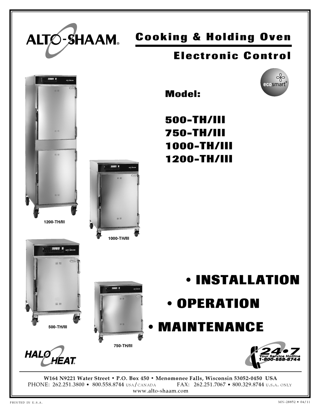 Alto-Shaam 500-TH/III, 1000-TH/III, 750-TH/III, 1200-TH/III manual Installation 