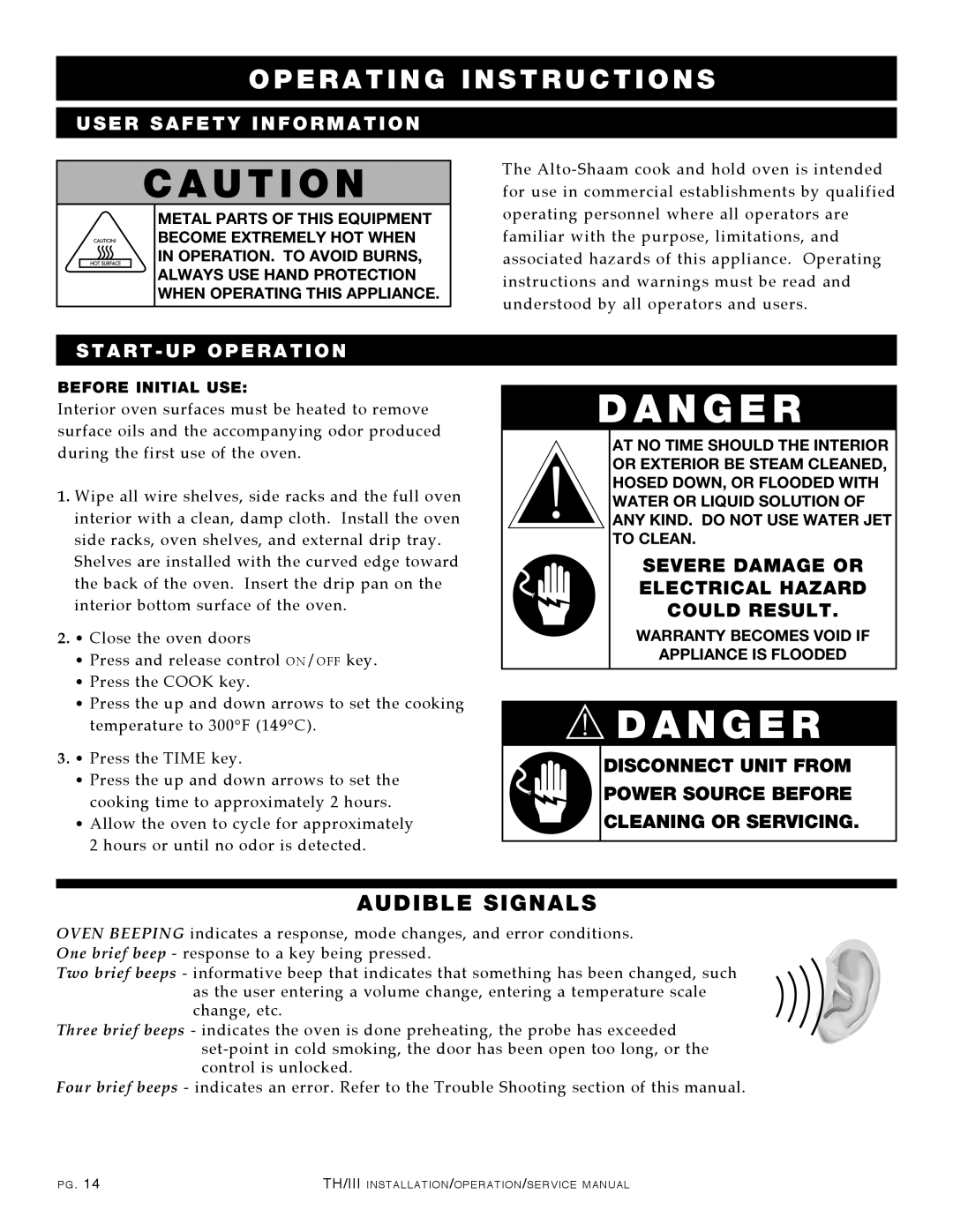 Alto-Shaam 1000-TH/III, 500-TH/III, 750-TH/III, 1200-TH/III Audible Signals, Severe Damage or Electrical Hazard Could Result 