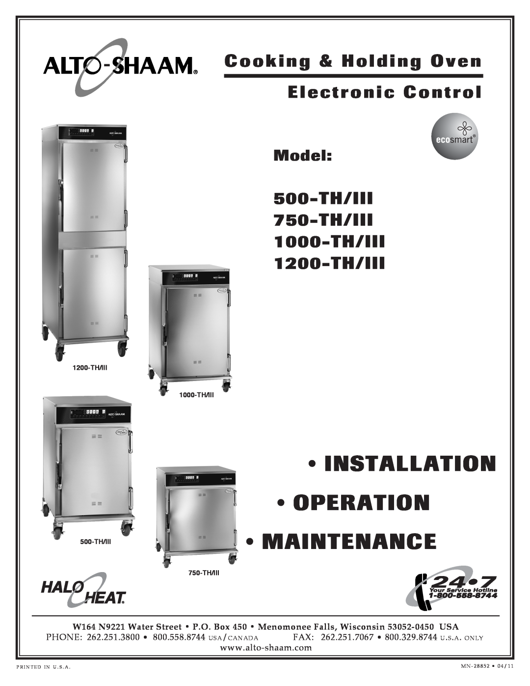 Alto-Shaam 1000-TH/III specifications 1000- TH, Low Temperature Electronic Cook & Hold Oven, Item No, Additional Fe Atures 