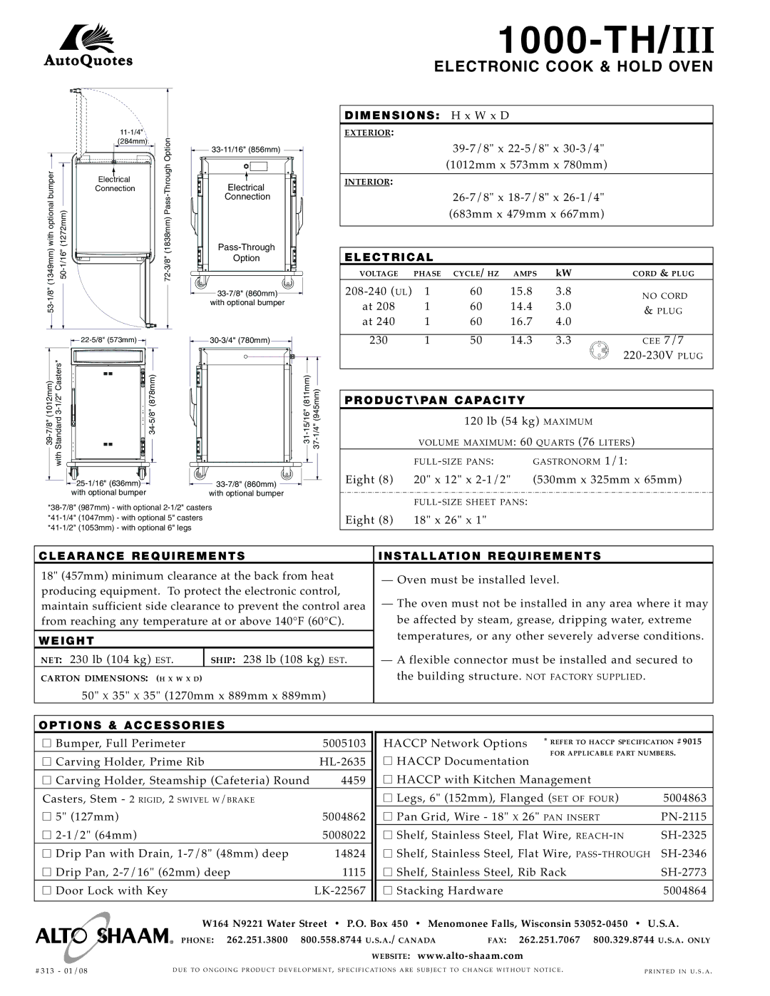 Alto-Shaam 1000-TH/III specifications Electronic Cook & Hold Oven 