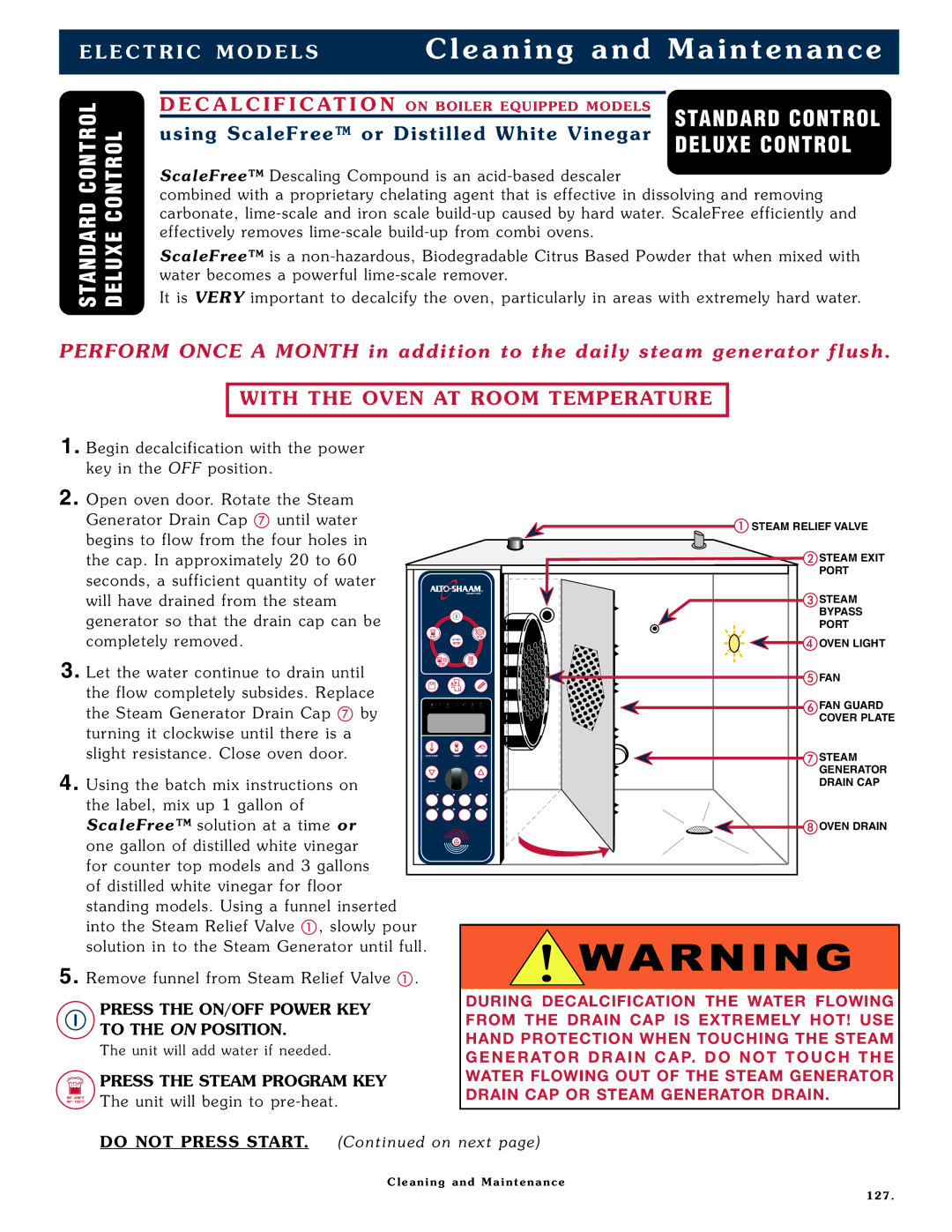 Alto-Shaam 1008 With TH E OV EN AT Room Temp ER Atur E, Press the ON/OFF Power KEY, Press the Steam Program KEY 