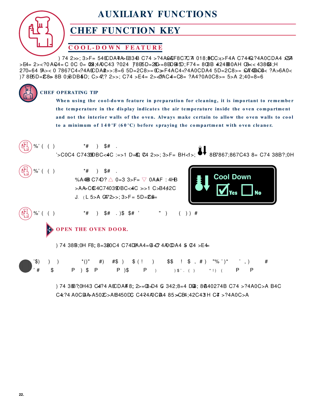 Alto-Shaam 1008 Auxili ARY Functions Chef Functi on KEY, Cool Do WN FE AT UR E, Pres S the CHE F FUN Ction KEY 