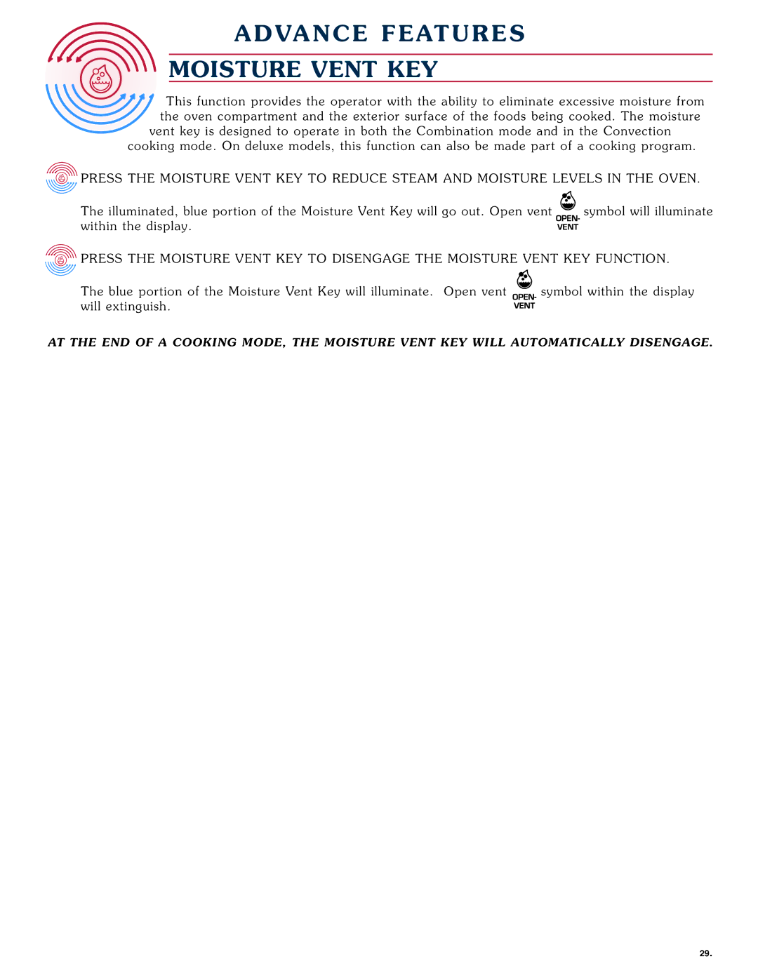 Alto-Shaam 1008 operation manual Advance F Eatures Moisture Vent KEY 