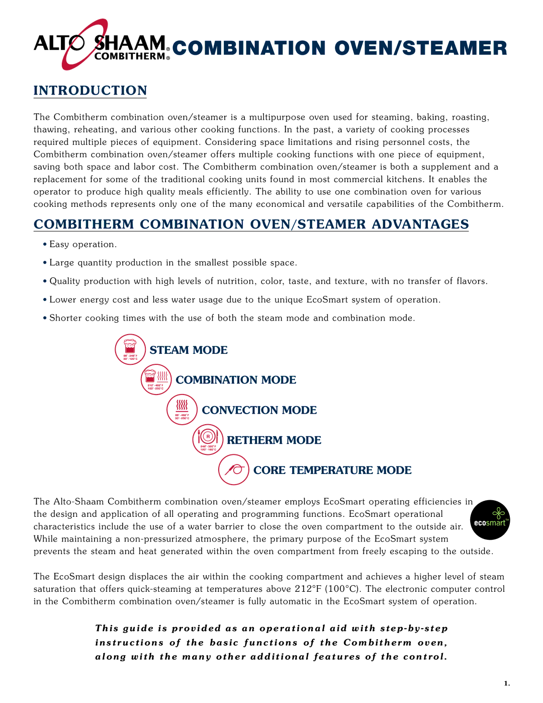 Alto-Shaam 1008 operation manual Combination OVEN/S Teamer 