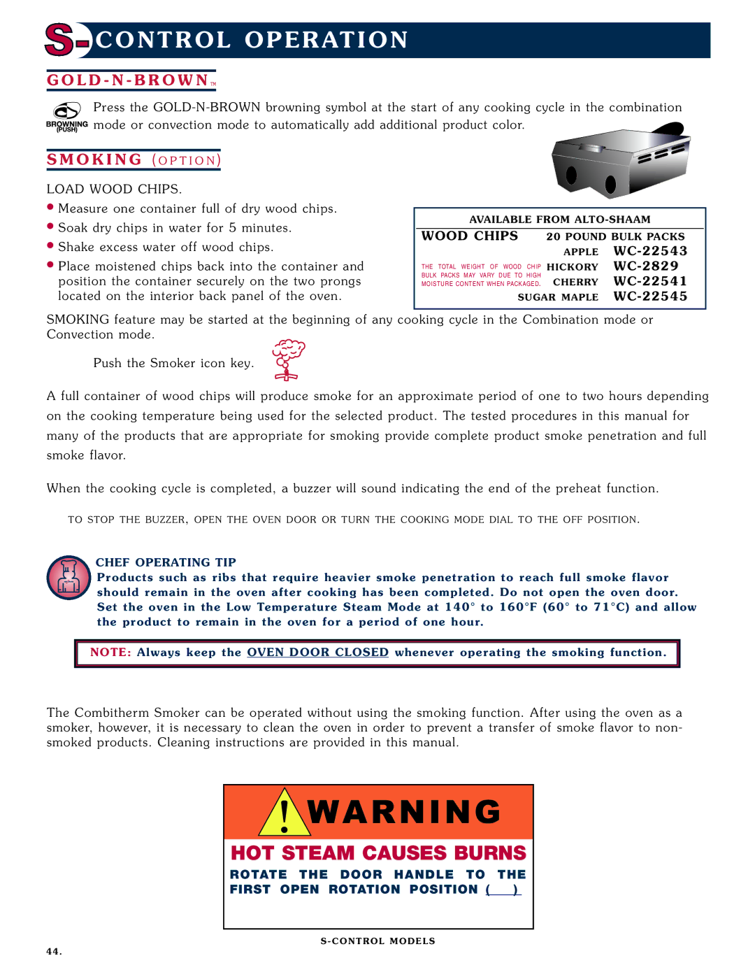 Alto-Shaam 1008 operation manual OLD- N- Brow N, Mok Ing, Load Wood Chips 