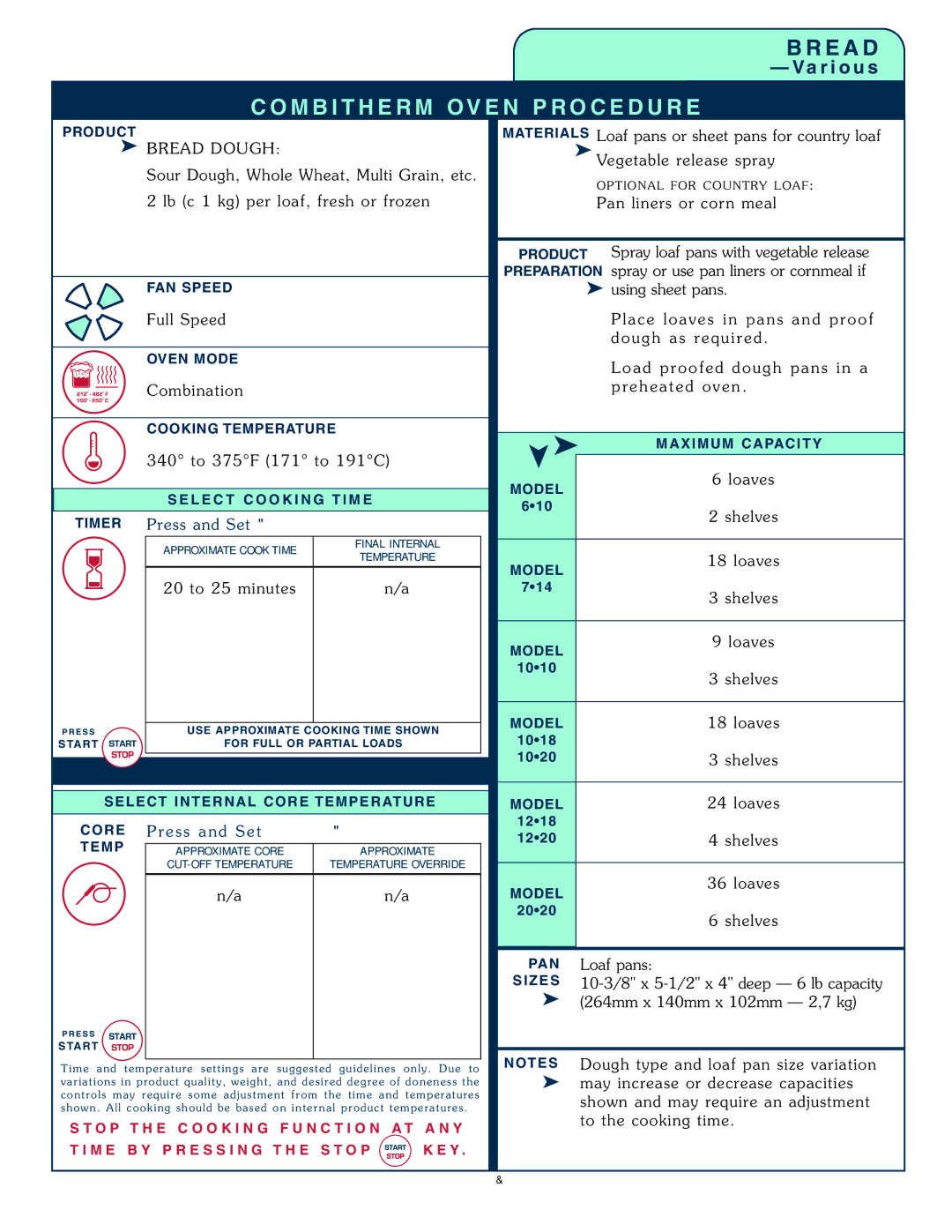 Alto-Shaam 1008 operation manual Bre Ad Dou Gh, To 37 5F 171 to 191 C, 20 to 25 m inutes, Sh elves 