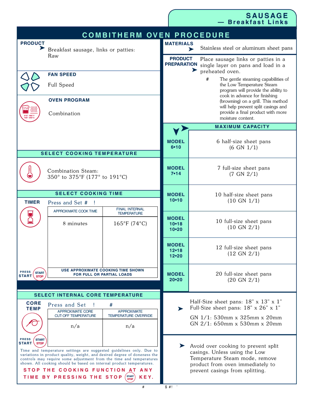 Alto-Shaam 1008 operation manual Pre ss and Set Core 