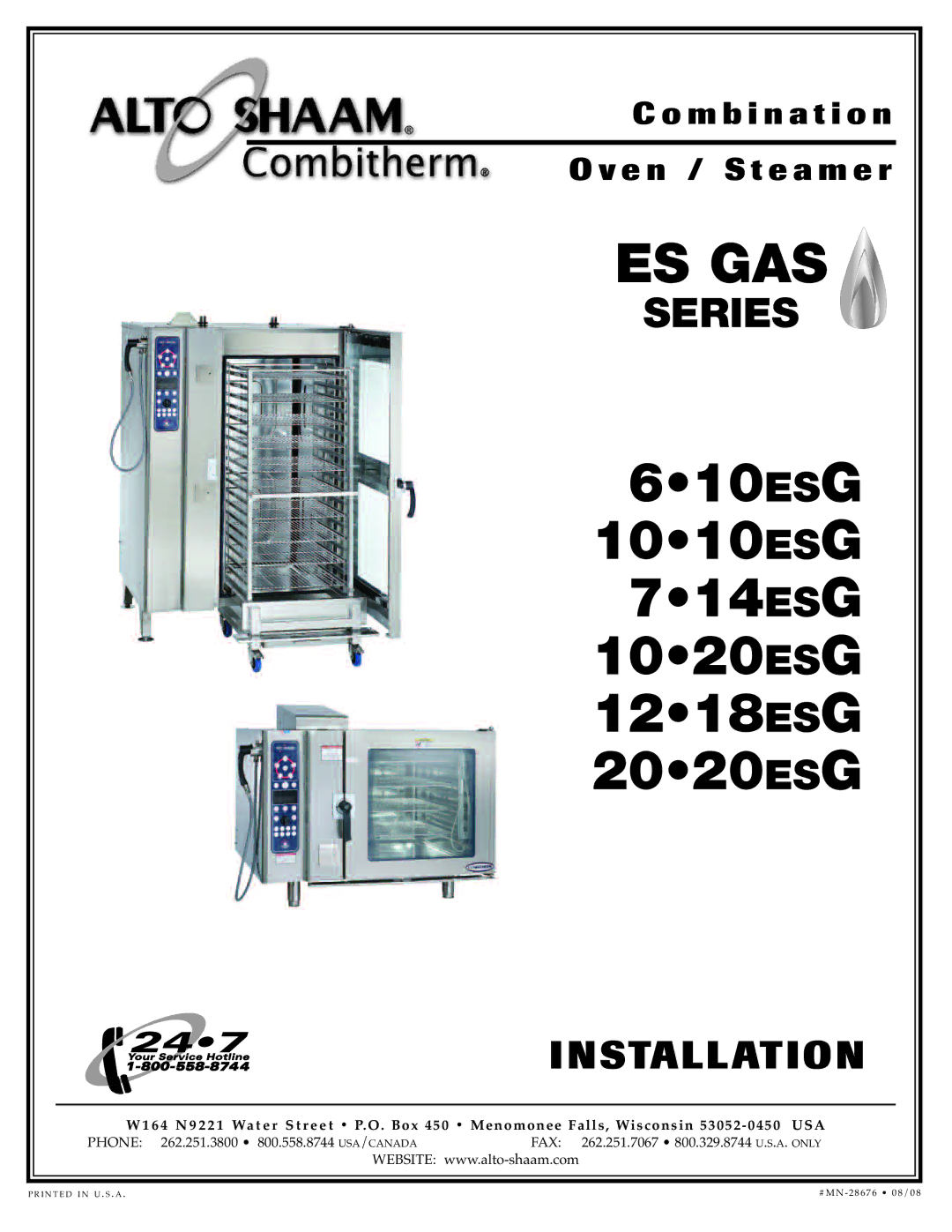 Alto-Shaam 10.20ESG, 10.10ESG, 6.10ESG manual Inst Allati on, Phone, Fax 