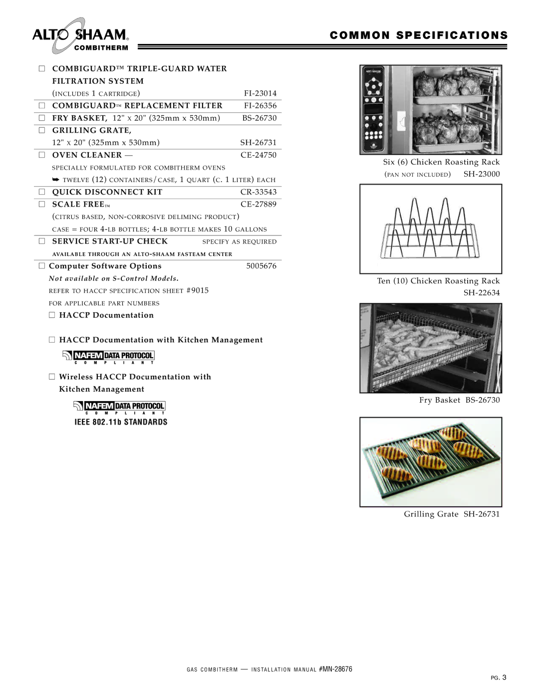 Alto-Shaam 6.10ESG, 10.10ESG, 10.20ESG manual M M O N S P E C I F I C At I O N S 