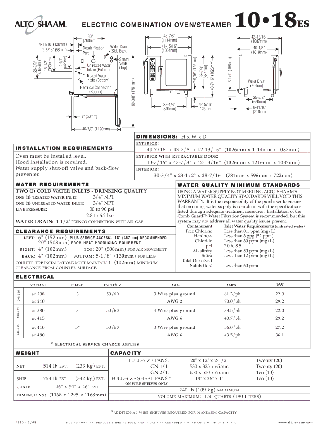 Alto-Shaam 10.18ES specifications Elec Tric Combin Atio N OVEN/ STE AME R 1018ES 