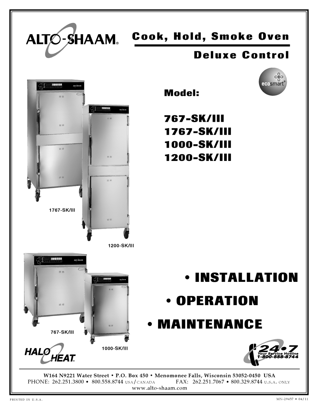 Alto-Shaam 1000-SK/III, 1200-SK/III manual Installation 