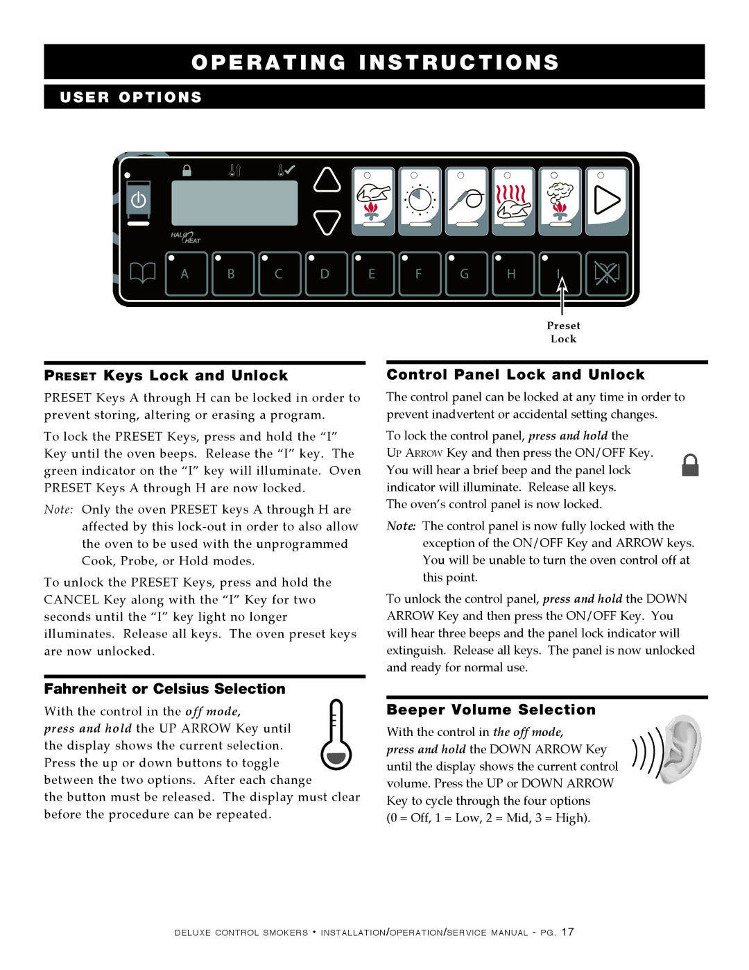 Alto-Shaam 1000-SK/III, 1200-SK/III manual User Options, Preset Keys Lock and Unlock 