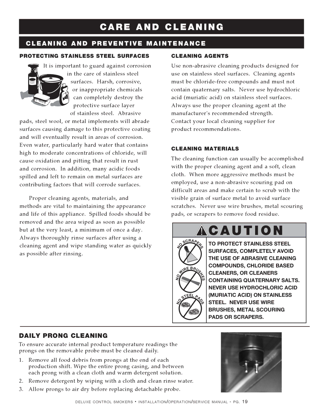 Alto-Shaam 1000-SK/III, 1200-SK/III manual Cleaning and Preventive Maintenance, Daily Prong Cleaning 