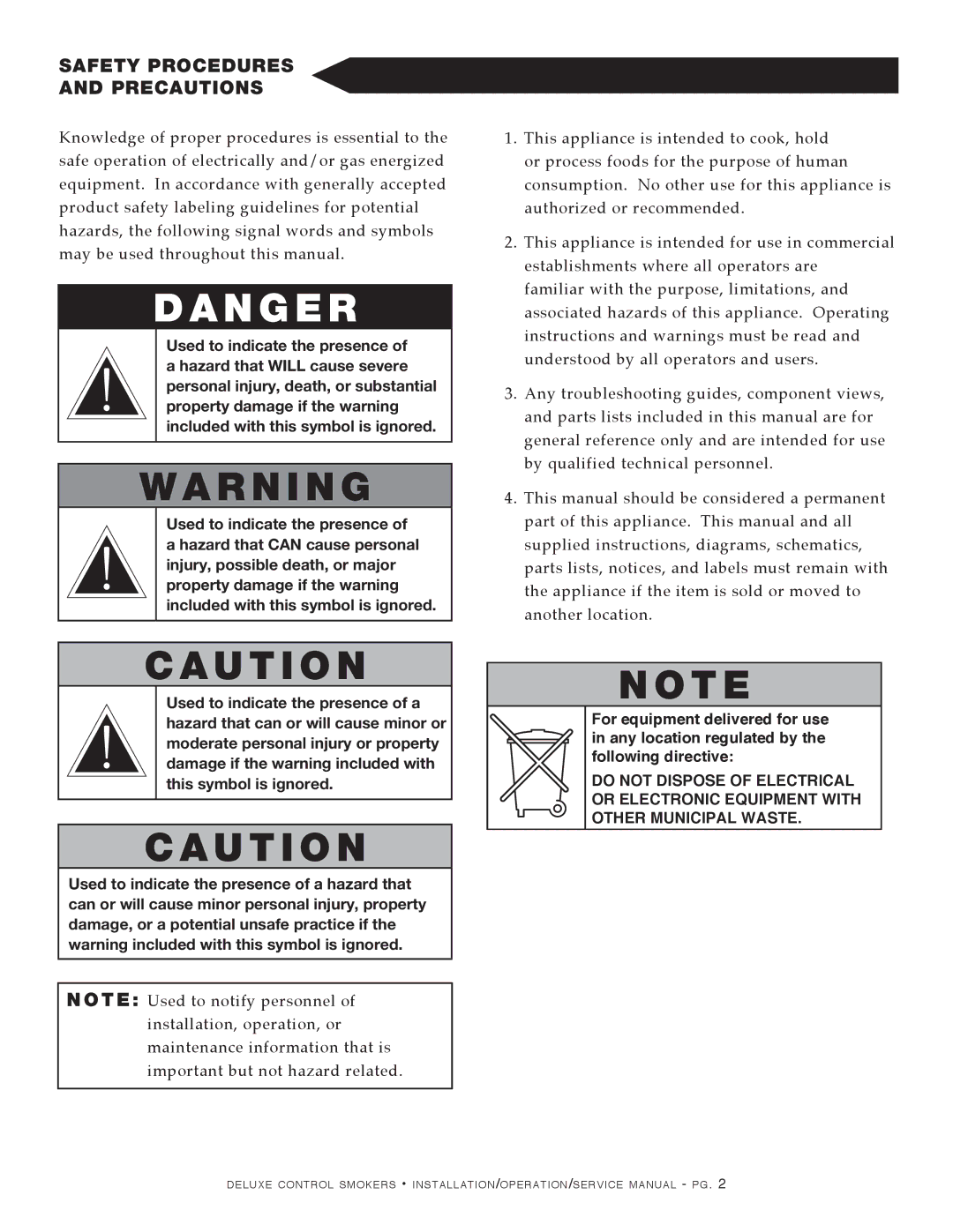 Alto-Shaam 1200-SK/III, 1000-SK/III manual N G E R, Safety Procedures Precautions 