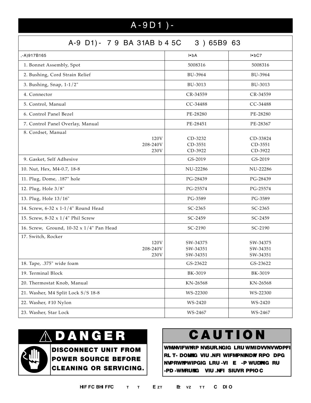 Alto-Shaam 1200-UP, 1200-S manual Au Tio N, SER VIC E Parts List Manu AL Contr OL 