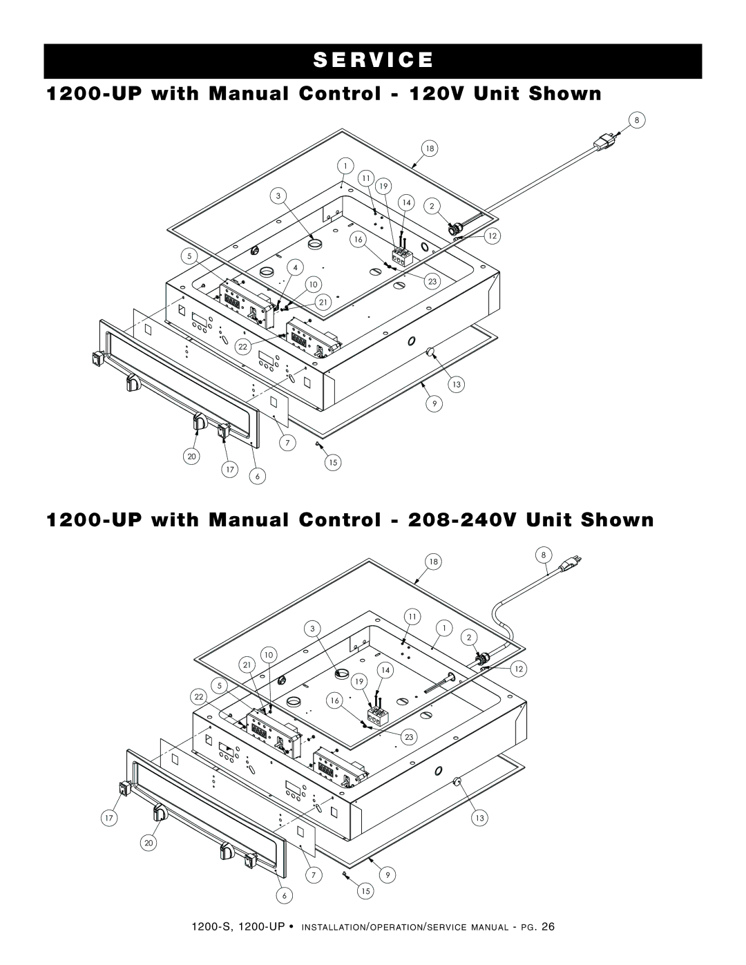 Alto-Shaam 1200-S, 1200-UP manual UP with Manual Control 120V Unit Shown 208-240V Unit Shown 