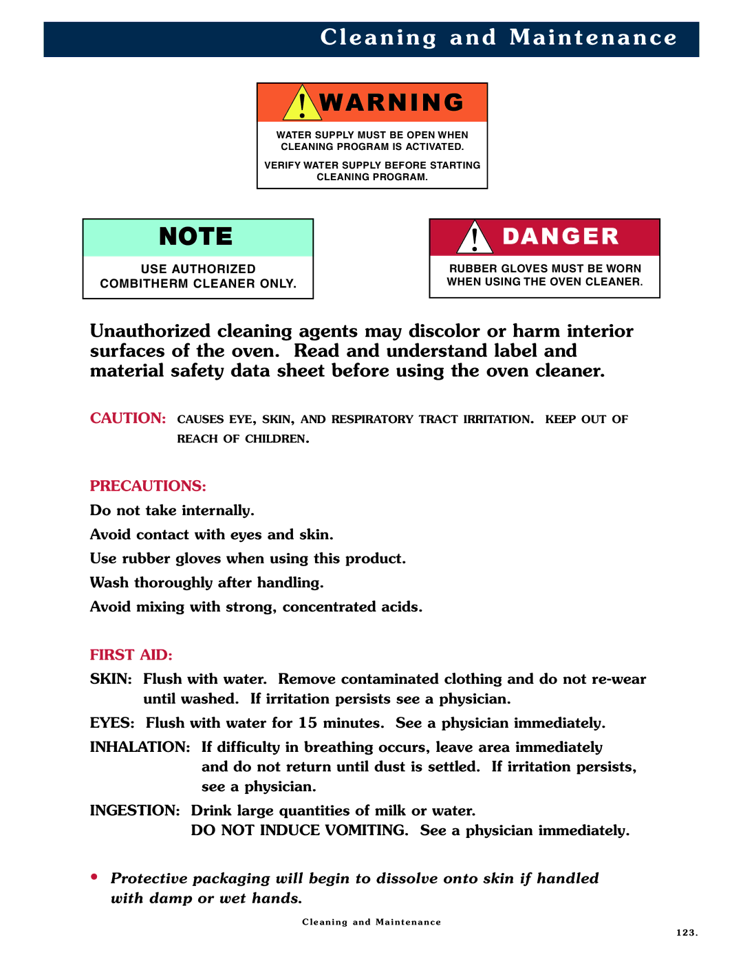 Alto-Shaam 1218, 1020 operation manual Precautions, First AID 