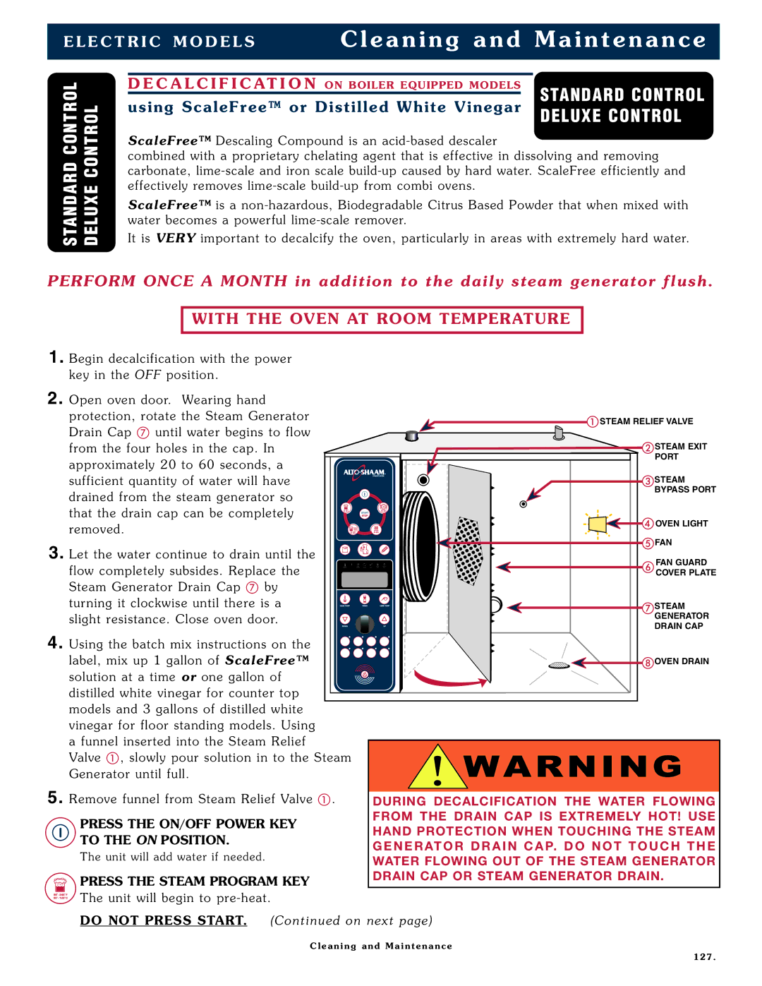 Alto-Shaam 1218, 1020 With TH E OV EN AT Room Temp ER Atur E, Press the ON/OFF Power KEY, Press the Steam Program KEY 