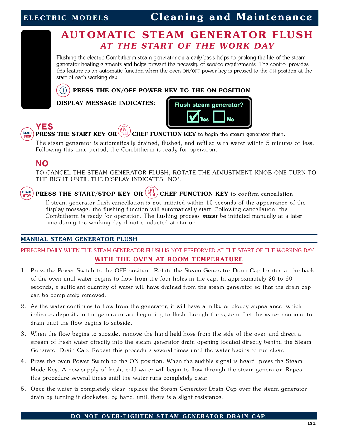 Alto-Shaam 1218, 1020 operation manual Chef F Unction K EY to confirm ca ncel latio n, Manu AL Steam Gene Rator F Lush 