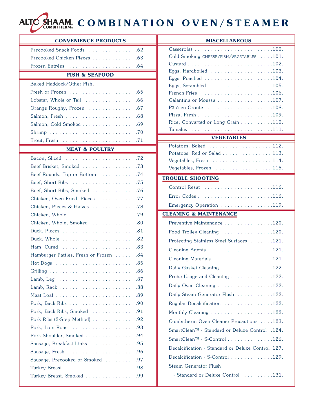 Alto-Shaam 1020, 1218 operation manual OM BI NAT ION Oven /STEAMER, Fish & Seafood 