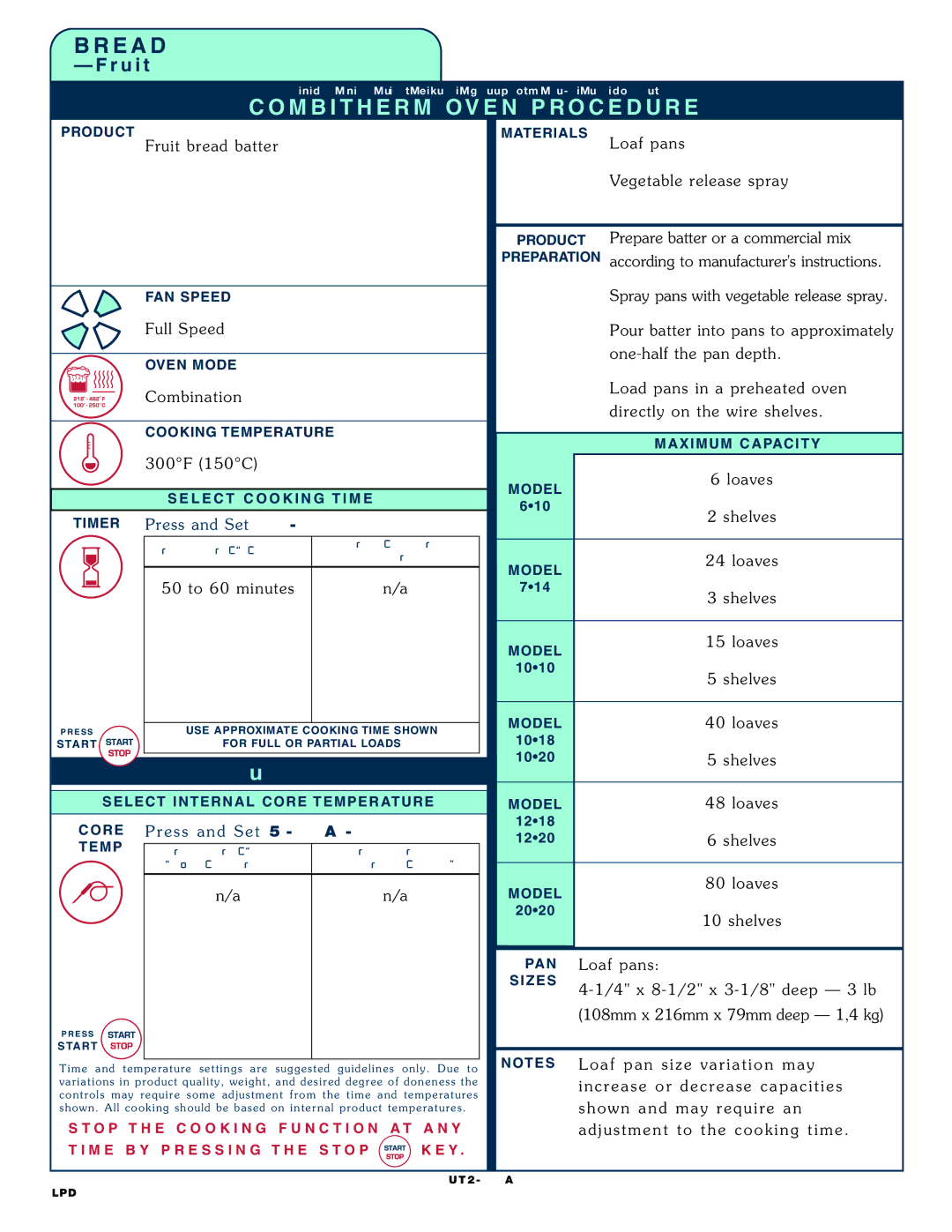 Alto-Shaam 1020, 1218 operation manual Pre ss and S et TIM ER, 50 to 60 mi nutes, Pre ss and S et Core 