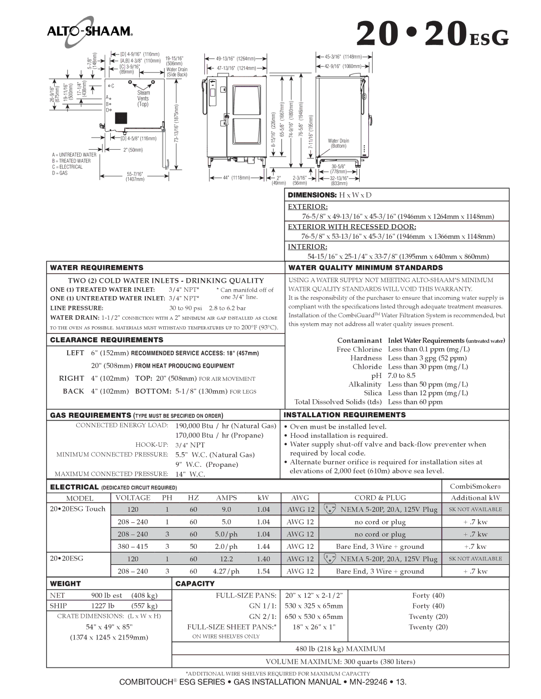 Alto-Shaam 714ESG, 1218ESG, 1010ESG, 1020ESG, 610ESG manual 2020ESG Touch 